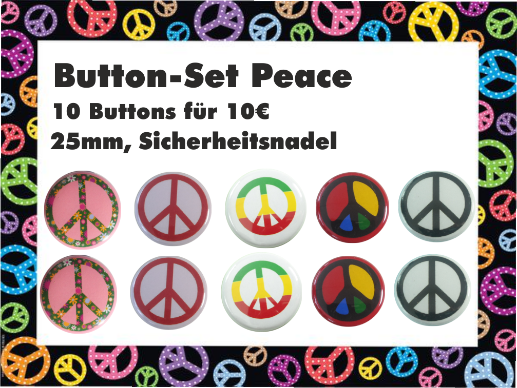 Button Set*** 10 Buttons Peace sign/ Friedens-Zeichen - zum Schließen ins Bild klicken